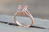 Ava Rose gold Cushion Radiant Split Shank Morganite Ring