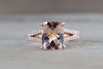 Ava Rose gold Cushion Radiant Split Shank Morganite Ring