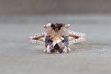 Ava Rose gold Cushion Radiant Split Shank Morganite Ring