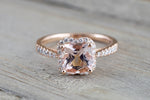 14k Rose Gold Morganite Flower Clover Diamond Halo Engagement Promise Ring Pink Peach