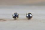 Rose Cut Black Diamond Halo Studs