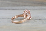 14k Rose Gold EMERALD Cut Pink Peach Morganite Diamond Engagement Promise Ring Rope Bead Vintage