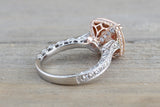 8mm 14k Rose and White Gold Cushion Halo with Round Pink Peach Morganite Engagement Promise Ring Rope Bead Vintage