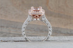 8mm 14k Rose and White Gold Cushion Halo with Round Pink Peach Morganite Engagement Promise Ring Rope Bead Vintage