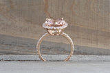 5.64 carats 14k Rose Gold Oval Cut Pink Peach Morganite Diamond Halo Engagement Promise Ring Rope Bead Vintage