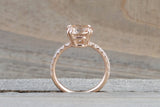 14k Rose Gold Diamond Round Peach Pink Morganite Solitaire Engagement Promise Love Anniversary Ring 9mm