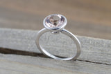8mm 14k White Gold Round Pink Peach Morganite Bezel Solitaire Engagement Ring Anniversary