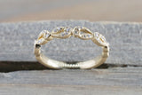 14k White Gold Round Cut Diamond Milgrain Etched Engagement Pave Ring