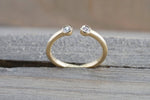 14k Yellow Gold Double Bezel Diamond Open Cuff Fashion Ring Band Midi Ring
