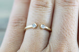 14k Yellow Gold Double Bezel Diamond Open Cuff Fashion Ring Band Midi Ring