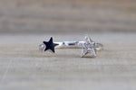 14k White Gold Solid Double Diamond Star Open Ring Band