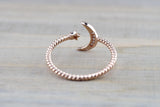 14k Gold Solid Star Moon Open Ring Band