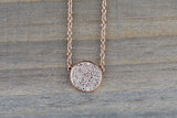 14k Rose Gold Circle Disk Round Micro Pave Diamond Invisible Dainty Pendant Charm