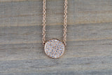 14k Rose Gold Circle Disk Round Micro Pave Diamond Invisible Dainty Pendant Charm