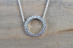14k White Gold Circle Disk Round Micro Pave Diamond Invisible Dainty Pendant Charm