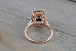 14k Rose Gold 11.5x9.5mm Cushion Morganite With Round Cut Diamonds Art Deco Vintage Design Promise Ring Anniversary