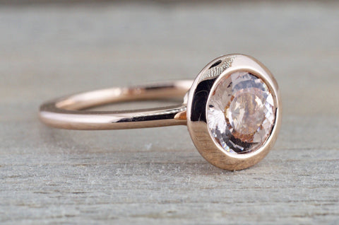 14k Rose Gold Round 7mm Mortganite Solitaire Bezel Engagement Wedding Anniversary Ring