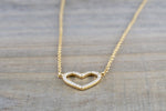 14k Yellow Gold Heart Micro Pave Diamond Dainty Pendant Charm With Necklace