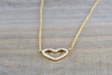 14k Yellow Gold Heart Micro Pave Diamond Dainty Pendant Charm With Necklace