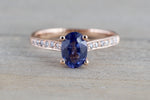 18 Karat Rose Gold Diamond Oval Tanzanite Engagement Ring Anniversary Promise Wedding Band