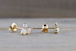 14k Yellow Gold Cluster Opal Diamond Cluster Earring Stud