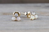 14k Yellow Gold Cluster Opal Diamond Cluster Earring Stud