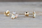 14k Yellow Gold Cluster Opal Diamond Cluster Earring Stud