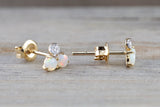 14k Yellow Gold Cluster Opal Diamond Cluster Earring Stud