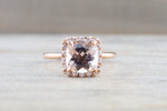 Cushion Morganite set on 14k Rose Gold Diamond Halo Engagement Ring