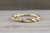 14k Yellow Gold Round Cut Diamond Rope Twined Vine Engagement Pave Stackable Stacking Promise Ring Anniversary
