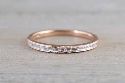 Gold Dainty Thin Baguette Cut Rectangle Diamond Ring
