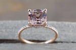 14k Gold Dainty Cushion Morganite Under Hidden Halo Diamond Ring 8mm ASPER1430028