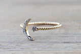 14k Gold Solid Star Moon Open Ring Band