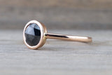 14k Rose Gold Round Bezel Rose Cut 1.58 carats Black Diamond Ring Solitaire