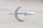 14k Gold Solid Star Moon Open Ring Band
