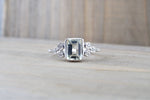 14k White Gold Bezel Emerald Cut Green Amethyst with Diamond Engagement Wedding Ring