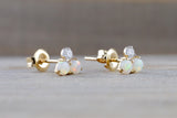 14k Yellow Gold Cluster Opal Diamond Cluster Earring Stud