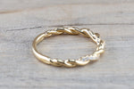 14k Yellow Gold Round Cut Diamond Rope Twined Vine Engagement Pave Stackable Stacking Promise Ring Anniversary