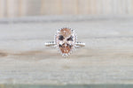 Gold Peach Pink Pear Morganite Bead Halo Ring M3061