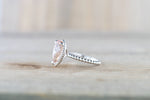 Gold Peach Pink Pear Morganite Bead Halo Ring M3061