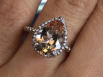 Gold Peach Pink Pear Morganite Bead Halo Ring M3061