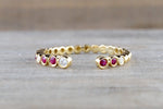 18kt Yellow Gold Round Cut Ruby and Diamond Bezel Fashion Ring Bead Design Band