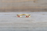 18kt Yellow Gold Round Cut Ruby and Diamond Bezel Fashion Ring Bead Design Band