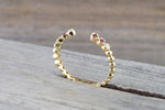 18kt Yellow Gold Round Cut Ruby and Diamond Bezel Fashion Ring Bead Design Band