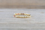 18kt Yellow Gold Round Cut Ruby and Diamond Bezel Fashion Ring Bead Design Band