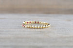 18kt Yellow Gold Round Cut Ruby and Diamond Bezel Fashion Ring Bead Design Band