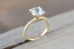 14k Yellow Gold Cushion Checkerboard Aquamarine set in a diamond mounting 8x8mm