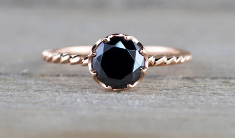 14k Gold Melrose Rope Black Onyx Solitaire Ring