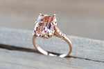 Payment Plan Emerald Cut Morganite Diamond Vintage Engagement Ring 10x8