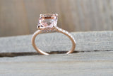 Rose Gold Cushion Moganite Diamond Underhalo Engagement Ring 14k
